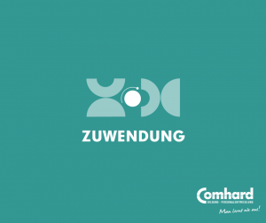 Das Wort Zuwendung auf türkisem Hintergrund