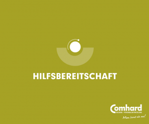 Das Wort Hilfsbereitschaft auf dunkelgelbem Hintergrund.