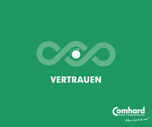 Das Wort Vertrauen auf grünem Hintergrund.