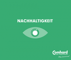 Das Wort Nachhaltigkeit auf grünem Hintergrund.