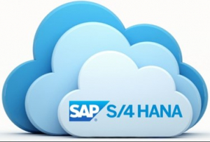 Drei ineinander gestaffelte blaue Wolken. Vorne steht SAP S/4 HANA