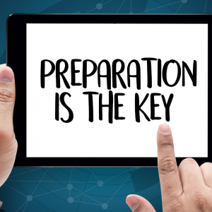Ein Tablet auf dem Preparation is the key steht